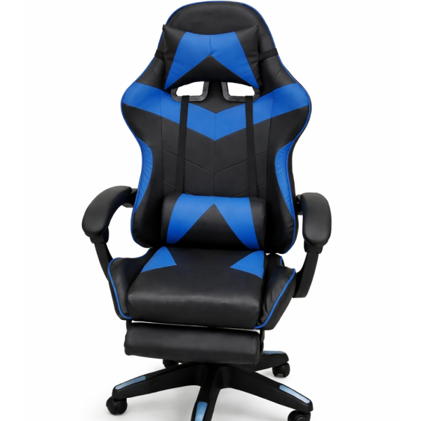 SILLA GAMER CON REPOSAPIES AZUL